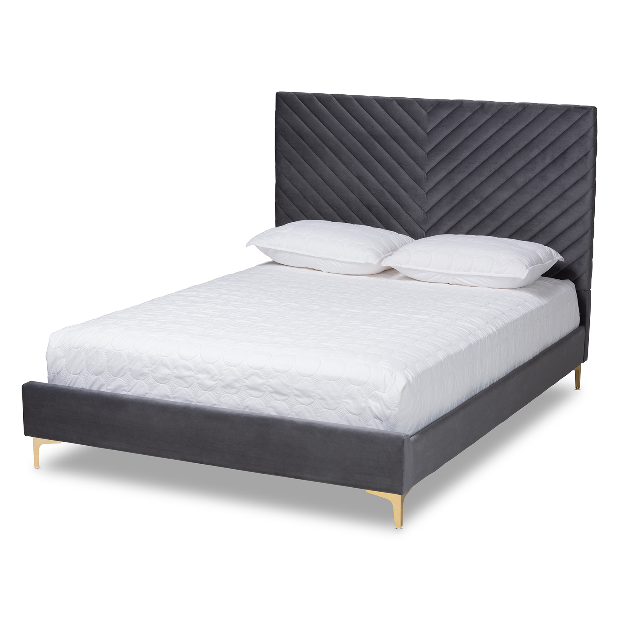 Baxton Studio Fabrico Contemporary Glam and Luxe Grey Velvet Fabric Upholstered and Gold Metal Full Size Platform Bed